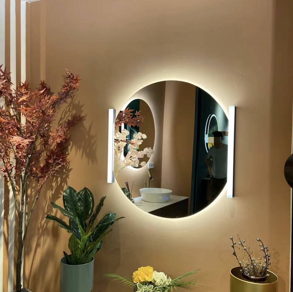 High quality lighted mirror round shape with side lamps