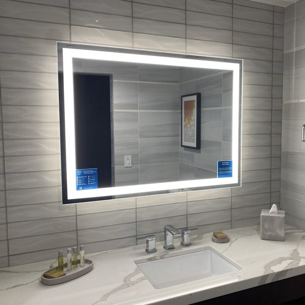 Lighted mirror for Hilton hotel
